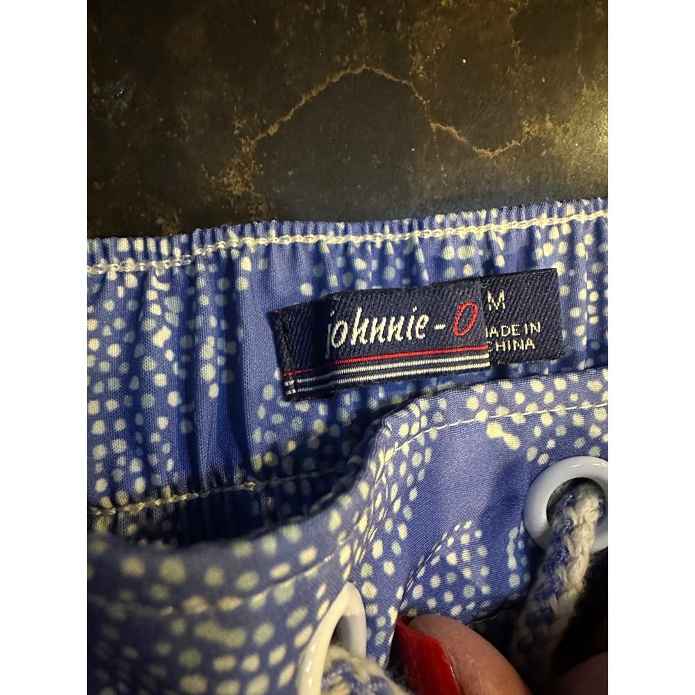 Johnnie-O Mens Swim Trunks Blue Dotted Pattern Board Shorts Size M Mesh Liner